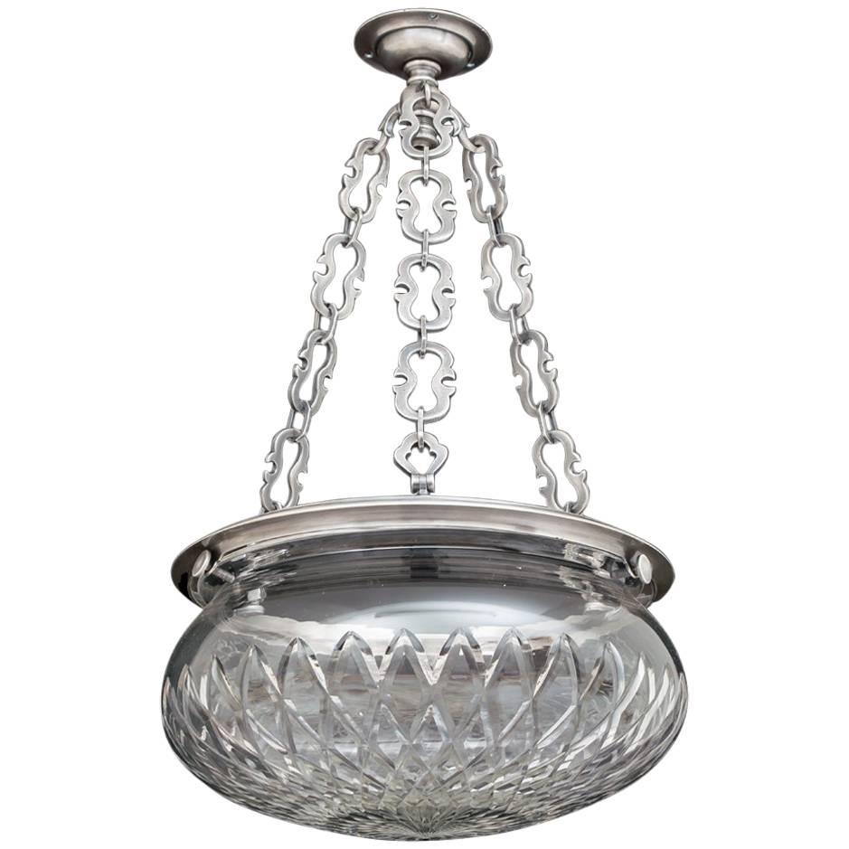 Silver Mounted Diamond Cut-Glass Bowl Light Attributed to F&C Osler For Sale