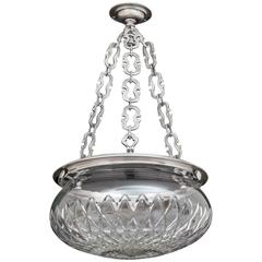 Silver Mounted Diamond Cut-Glass Bowl Light Attributed to F&C Osler