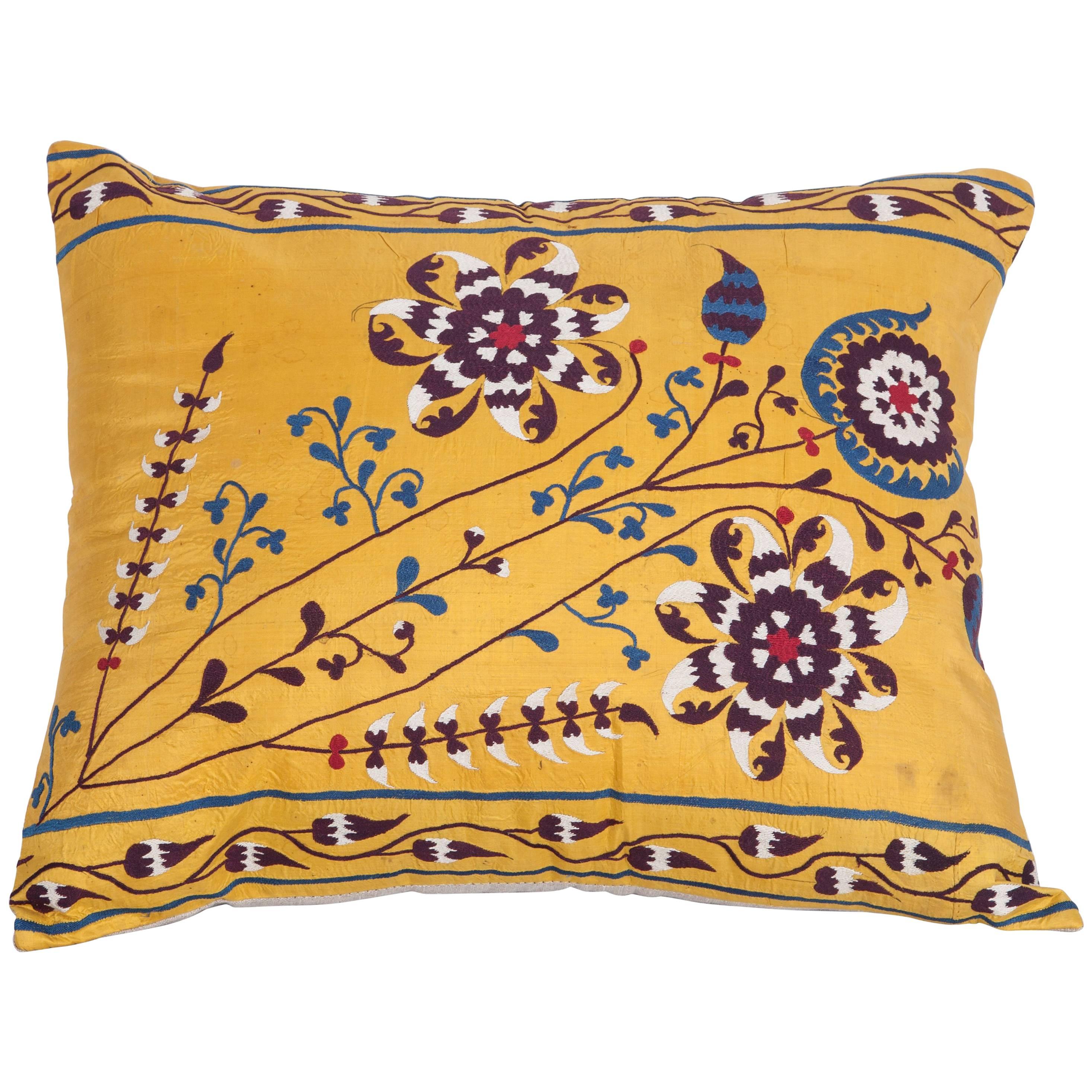 Antique Pillow Made Out of an Early 20th Century Uzbek Samarkand Silk Suzani