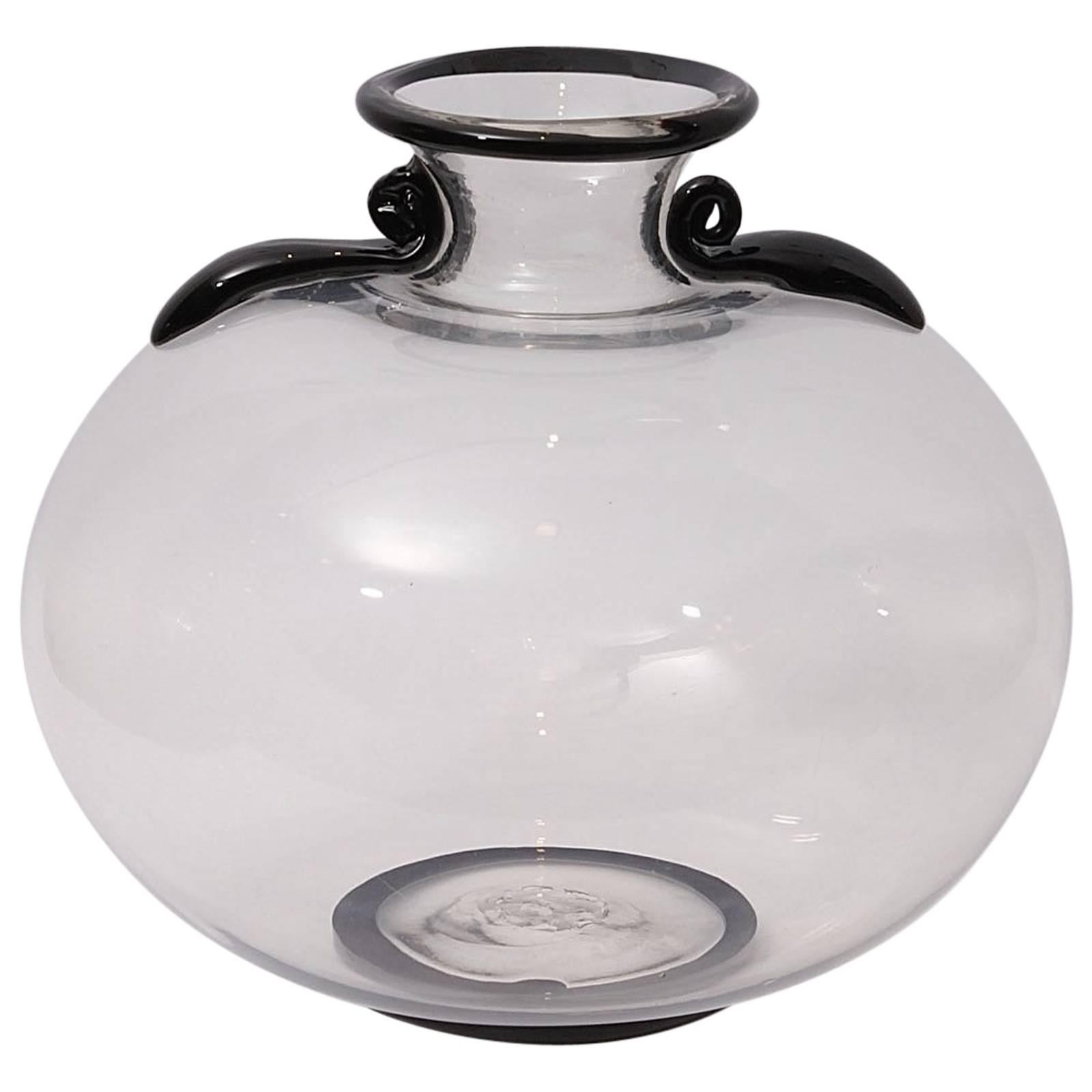 Large Art Deco Soffiati Venini Murano Clear Glass Vase Design by Martinuzzi For Sale