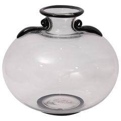 Large Art Deco Soffiati Venini Murano Clear Glass Vase Design by Martinuzzi