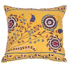 Antique Pillow Made Out of an Early 20th Century Uzbek Samarkand Silk Suzani
