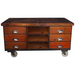 Used Rustic Industrial Storage Cabinet on Casters with Reclaimed Wooden Top