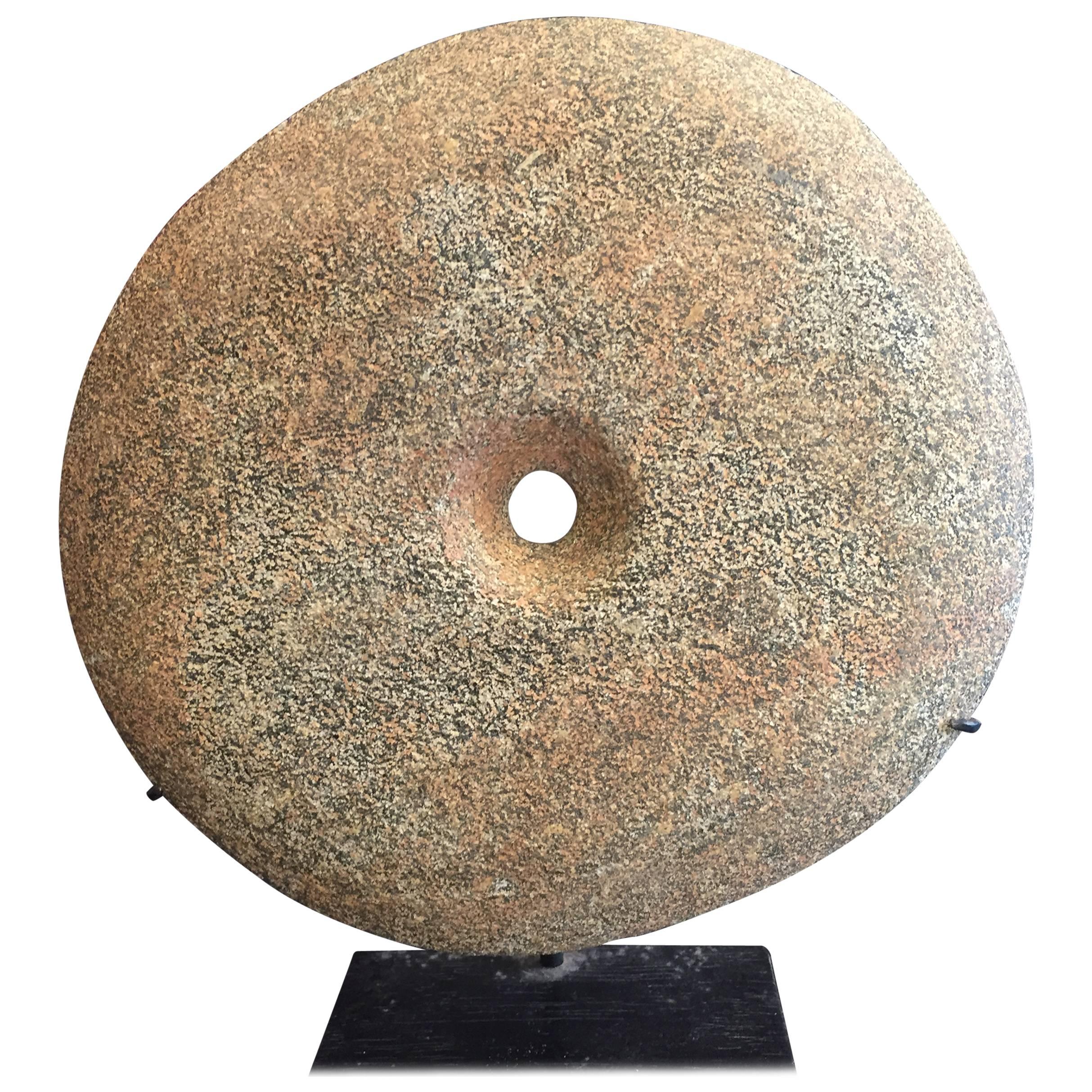 Ancient Stone Bi Disc from Early Africa Private Collection with Custom Stand
