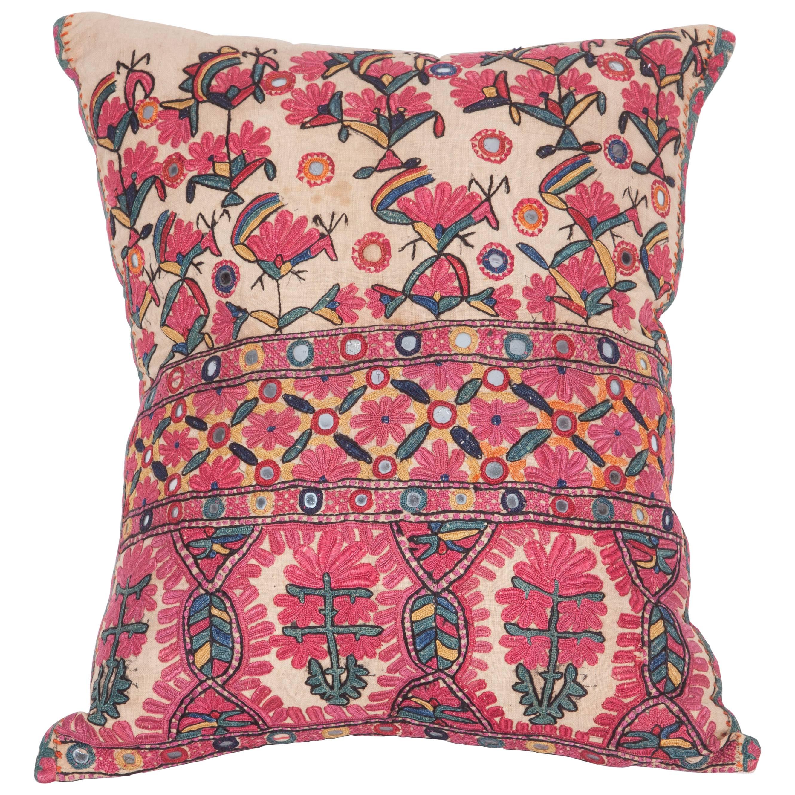 Antique Pillow Made Out of a Late 19th Century Sind Embroidery