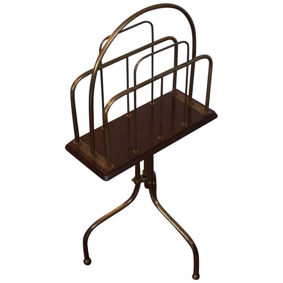 Early 20th Century Brass and Wood Rotating Magazine Stand or Rack, circa 1910