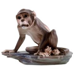 Rare Dahl Jensen Monkey on Stone, Figure in Porcelain, Number 1086
