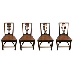 Set of Four 18th Century English Oak Country Chippendale Side Chairs