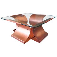 Aged Copper and Glass Coffee Table Attributed to François Monnet 9
