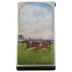 Victorian Antique Silver and Enamel Horse Racing Vesta Case