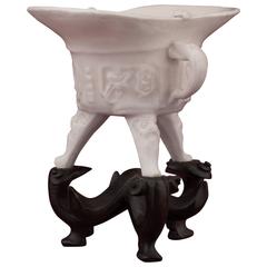 Antique Chinese Blanc De Chine Tripod Libation Cup, 17th Century
