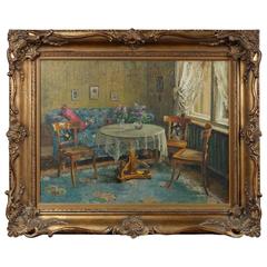 20th Century Oil Painting Interior Biedermeier Room