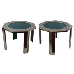 Pair of End tables in Metal and Lacquered Wood