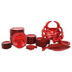 Italian Red Glazed Ceramic Dinner Set 12