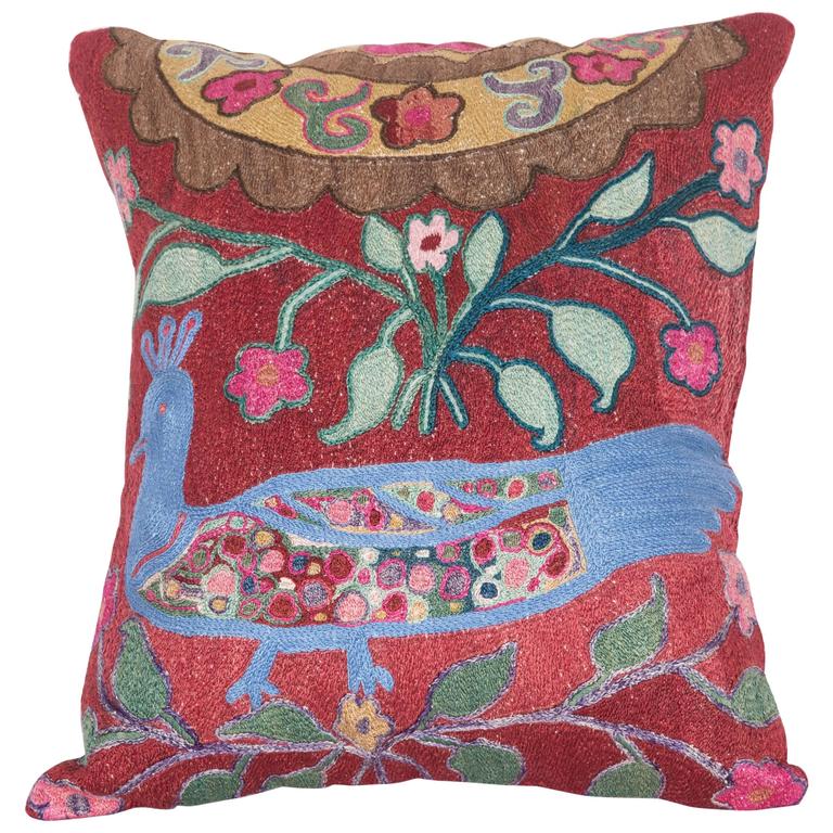 Vintage Pillow Made Out of a 1970s Pishkent Suzani For Sale at 1stdibs