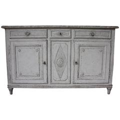 19th Century French Carved Painted Buffet with Faux Marble Top