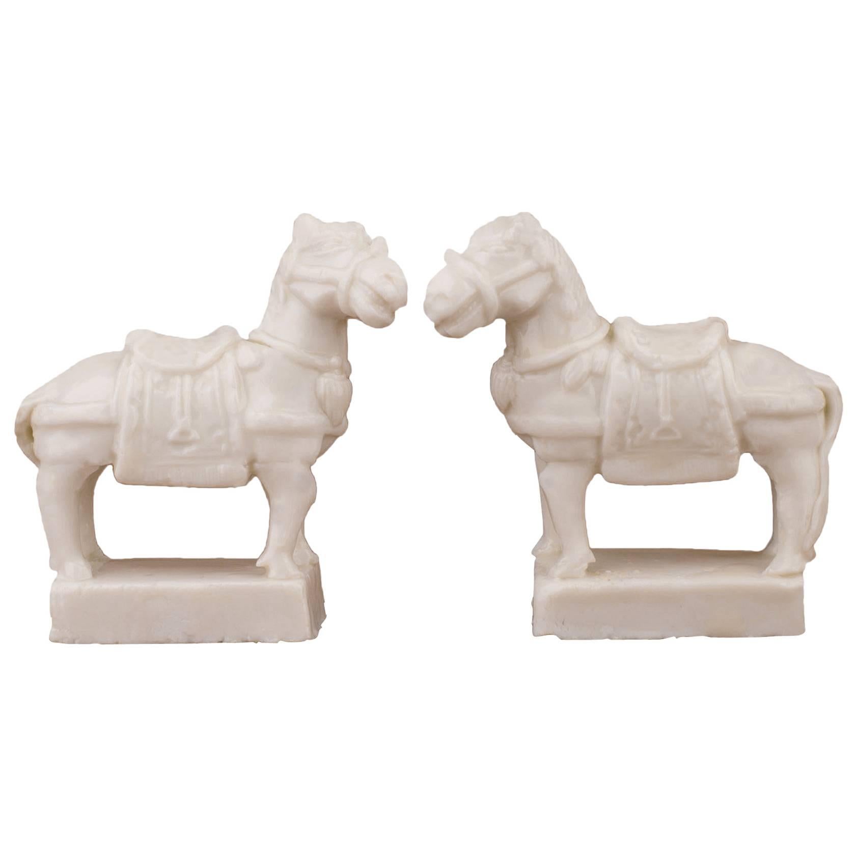 Pair of Chinese Blanc De Chine Fully Trapped Horses, 17th Century For Sale