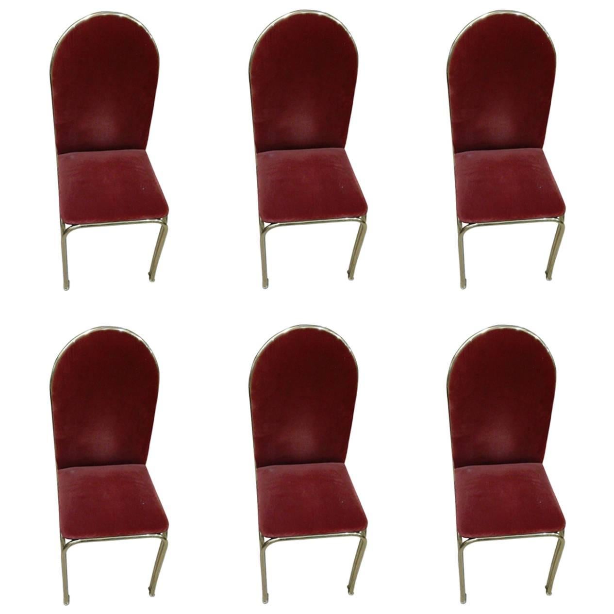 Set of Six Dining Chairs Brass by Romeo Rega, Italy, 1970