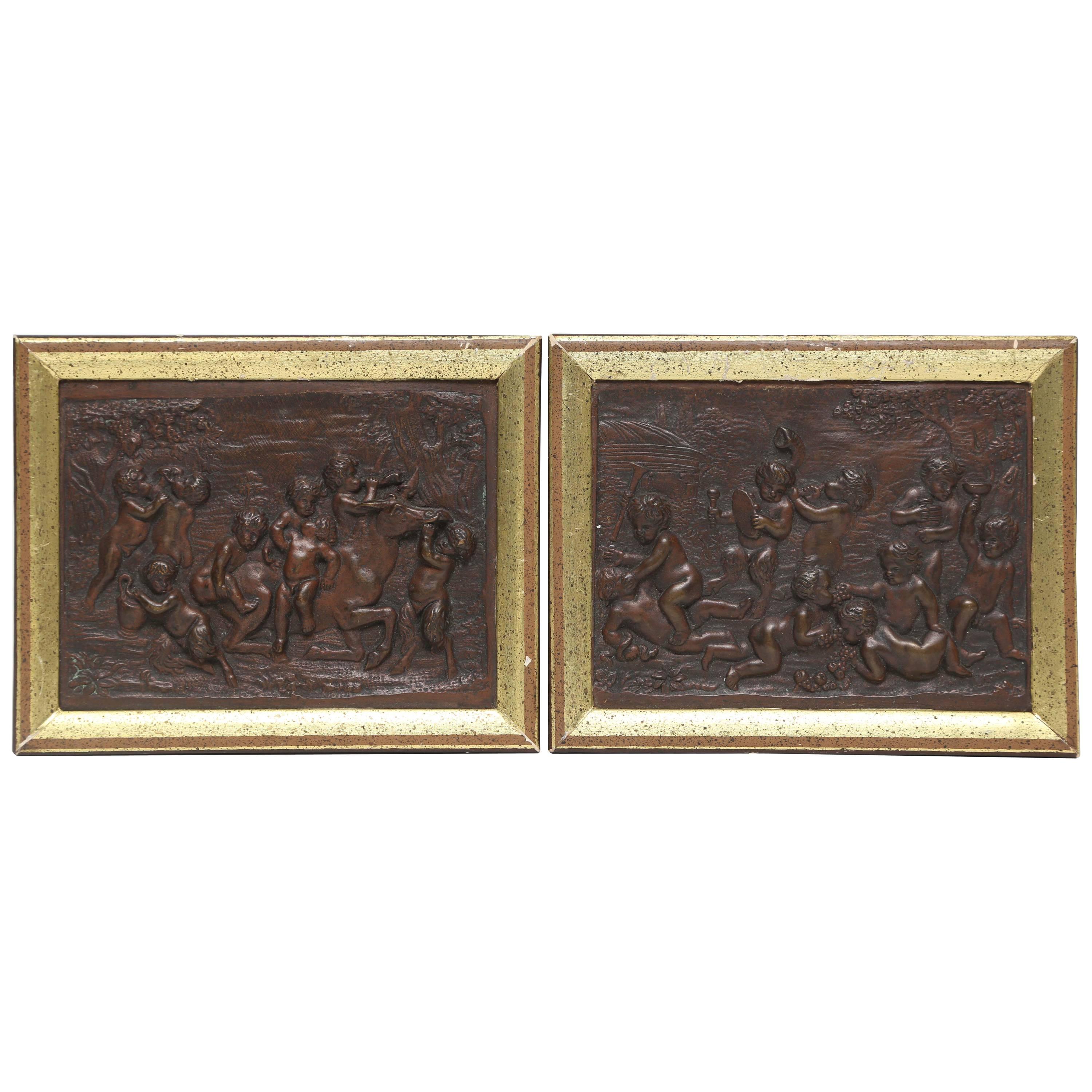 Pair of Bronze Plaquettes with Putti, Signed Clodion, French, 19th Century
