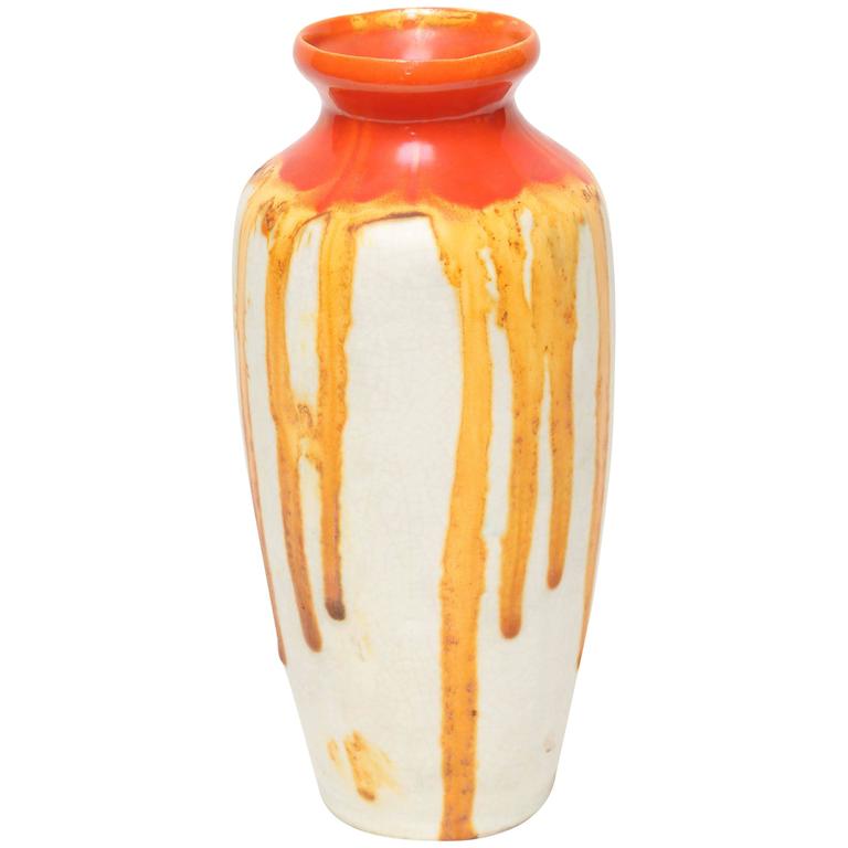 Ceramique de Bruxelles Art Deco Orange and Yellow Drip Vase, Belgium, circa 1920 For Sale at 1stdibs