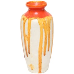 Ceramique de Bruxelles Art Deco Orange and Yellow Drip Vase, Belgium, circa 1920