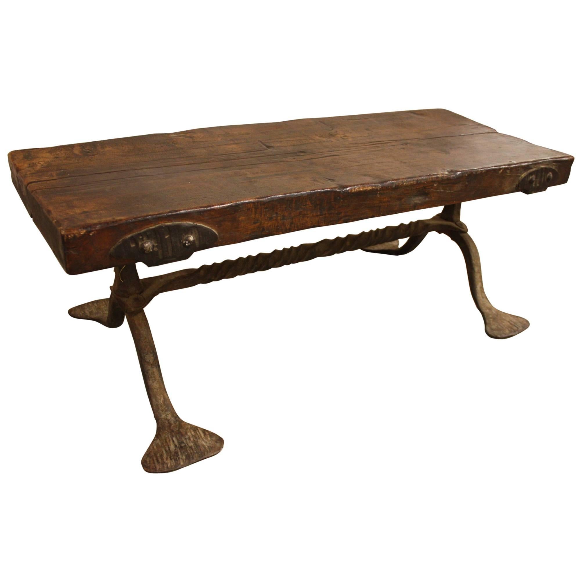 19th Century Coffee Table with Iron Base from France