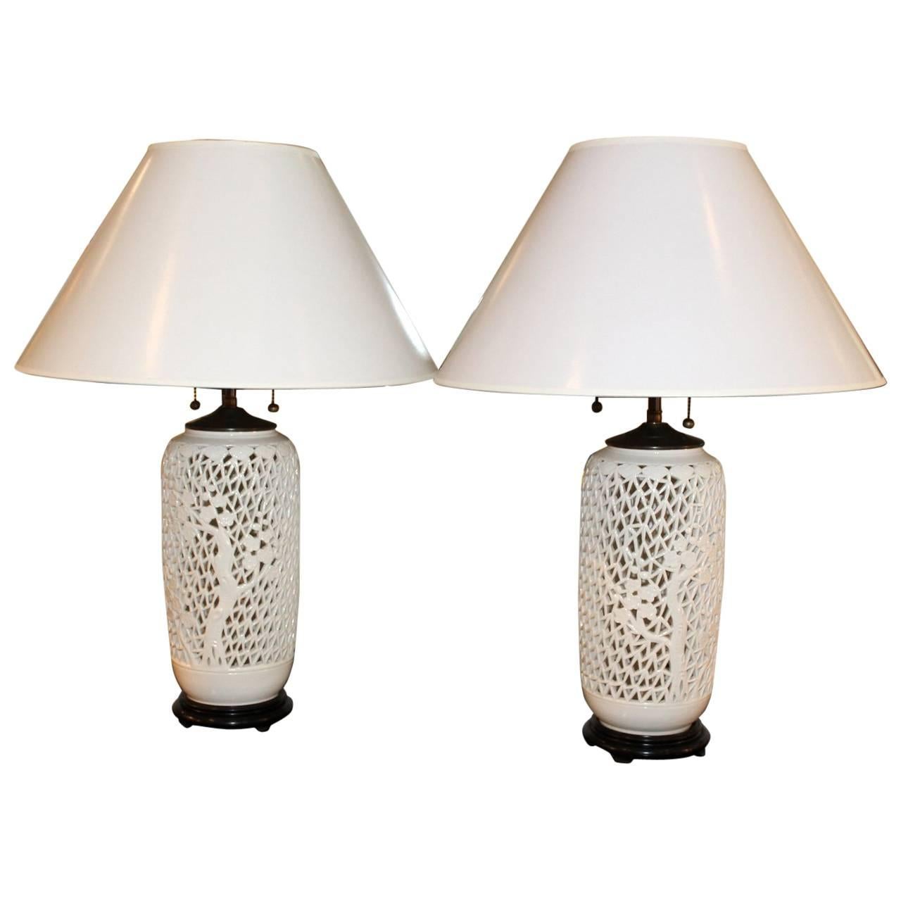 Pair of Late 20th Century Reticulated Lamps For Sale