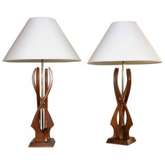 Pair of Mid-Century Teak Wood Lamps
