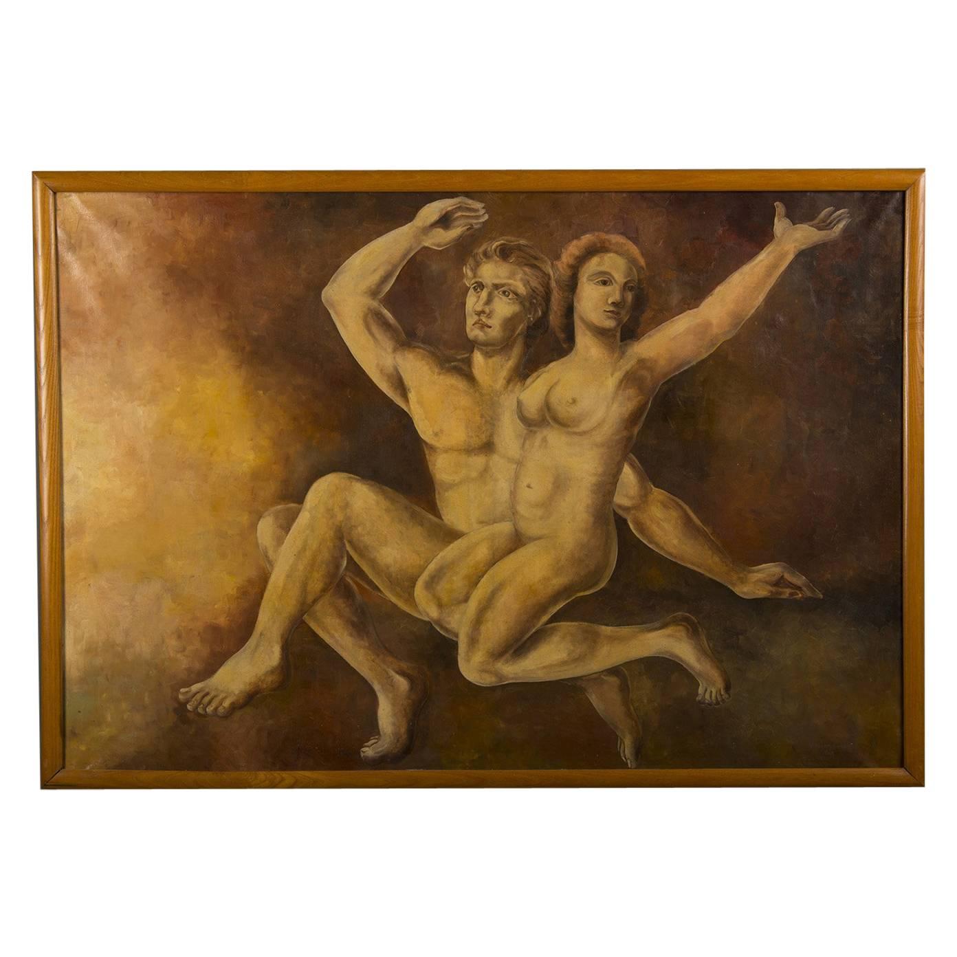 Oil Painting of Adam and Eve by M. Raemdonck, 1942 For Sale