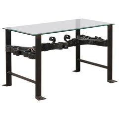 Antique Italian Wrought Iron Fragment Coffee Table with Glass Top