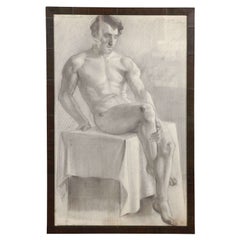 French Charcoal Drawing of Seated Nude, Circa 1910
