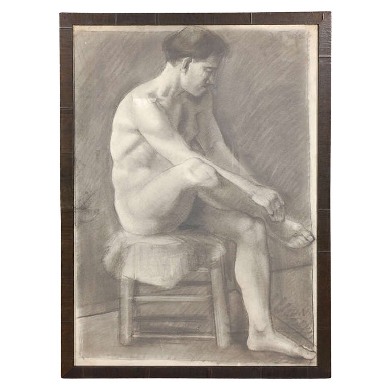 French Charcoal of a Nude, Circa 1910 For Sale