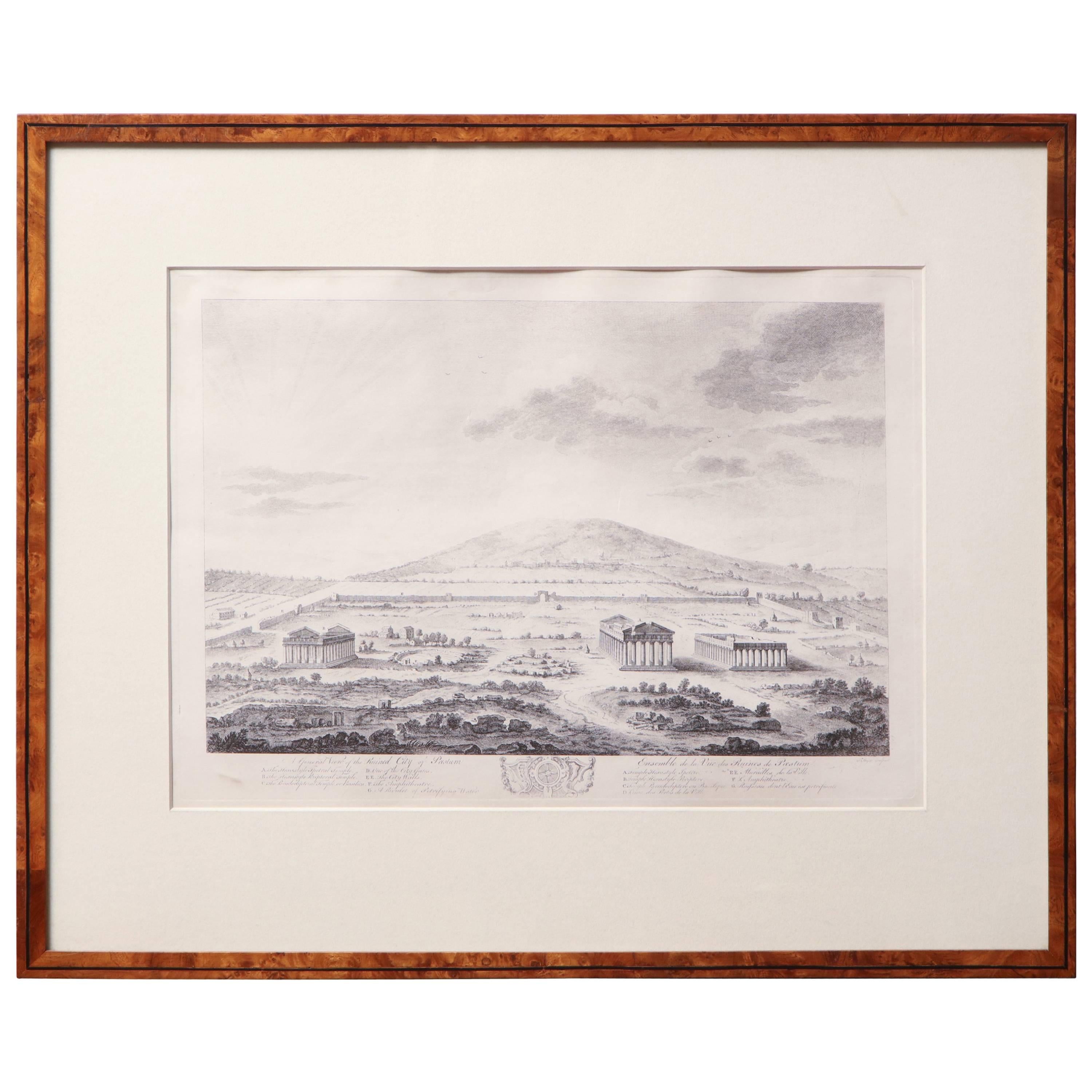 19th Century French Steel Engraving of the City of Pastum with Ruins For Sale