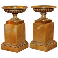 Pair of Mid-Century Sienna Marble and Bronze Tazzas