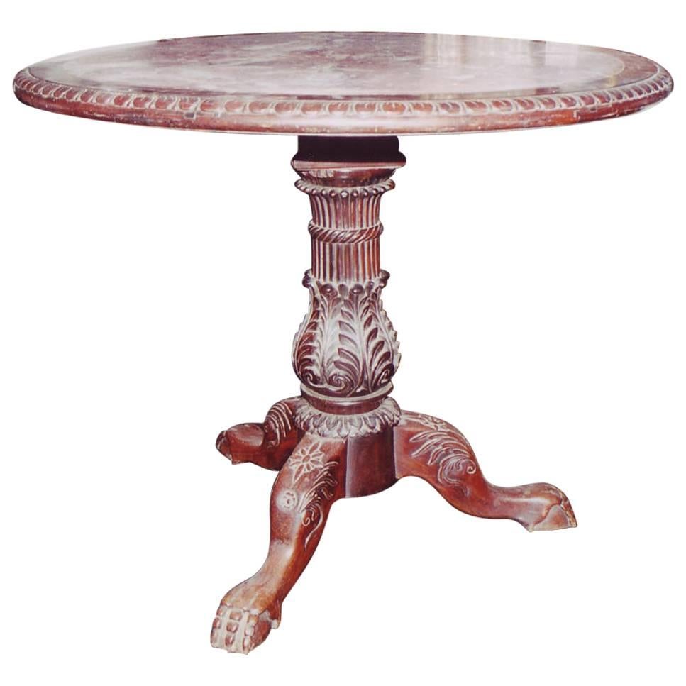 Anglo-Indian Table with Marble Top on a Tri-Pod Base For Sale