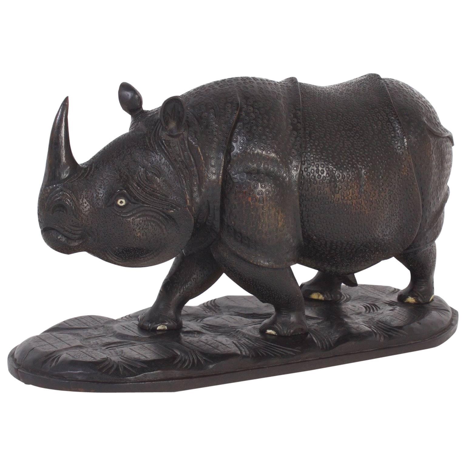 Anglo Indian Carved Wood Rhinoceros