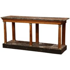 Early 19th Century French Directoire Walnut Console with Double Marble Tops