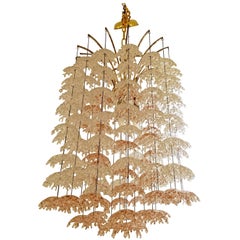Unique Italian Mid-Century Murano Clear and Blush Cascading Chandelier