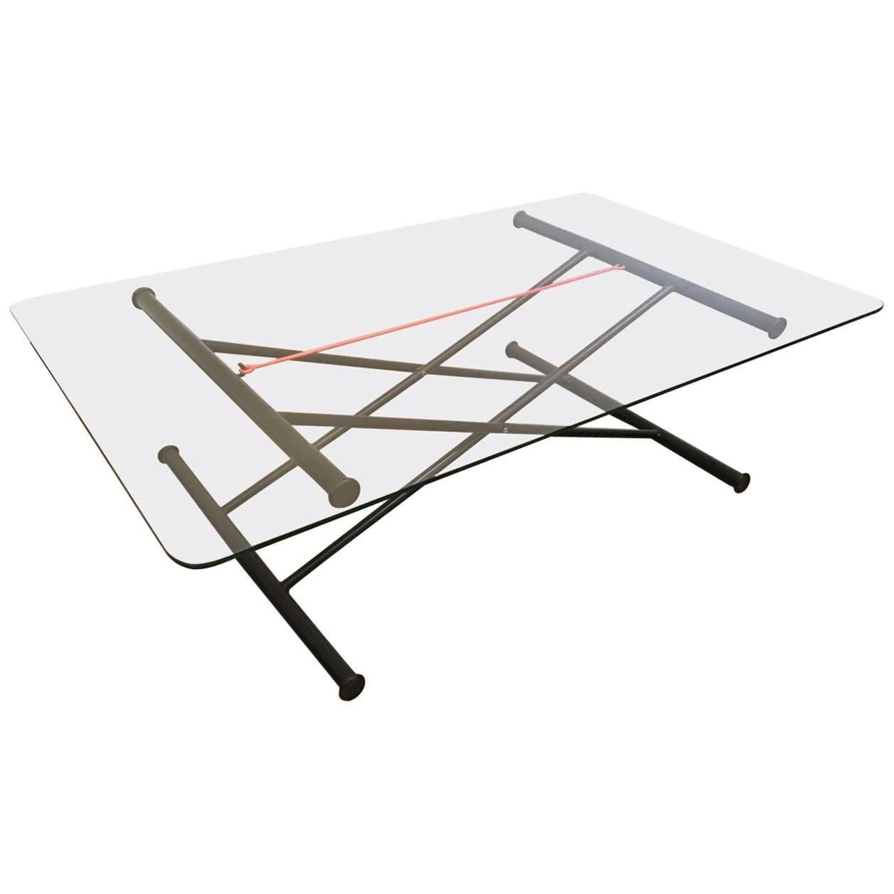 Modern Adjustable Glass and Metal Coffee Table
