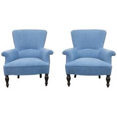 Pair of Napoleon III Armchairs in a Vintage Blue Linen 4