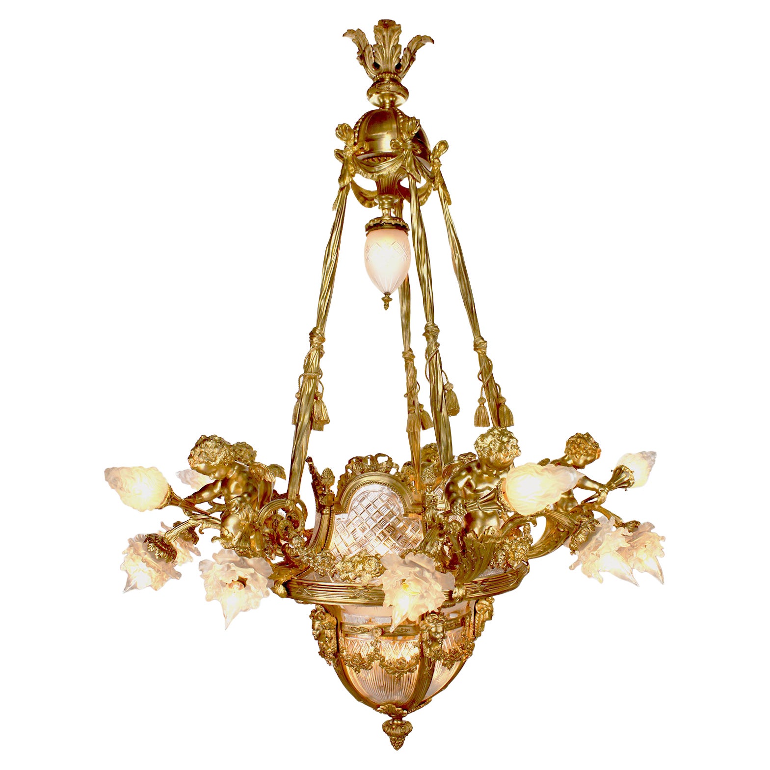 Französischer Kronleuchter aus vergoldeter Bronze und Baccarat im Louis-XV-Stil des 19. und 20. Jahrhunderts im Angebot