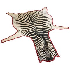 Zebra Hide Rug Trimmed in Maasai Warrior Blanket