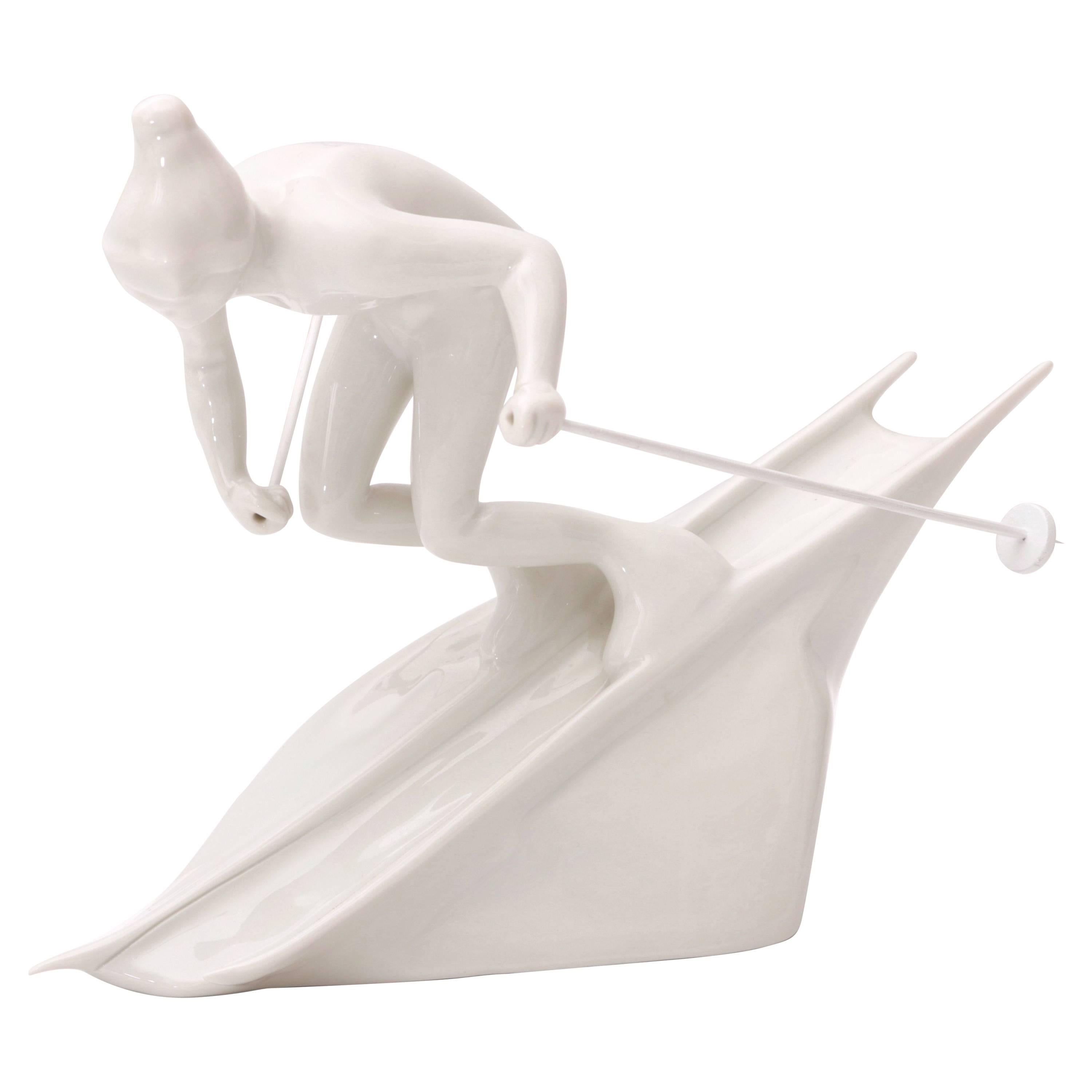 Royal Dux White Porcelain Figurine of a Skier