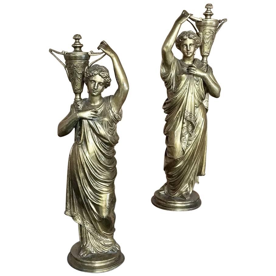Pair of 19th Century French Neoclassical Caryatid Bronze Statues
