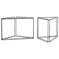 Pair of Max Sauze Triangular Glass Side Tables