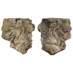 Magnificent Pair of Antique Stone French Lion Architecturals