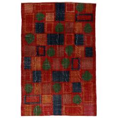 Distressed Vintage Turkish Sivas Rug with Modern Industrial Art Deco Style 3