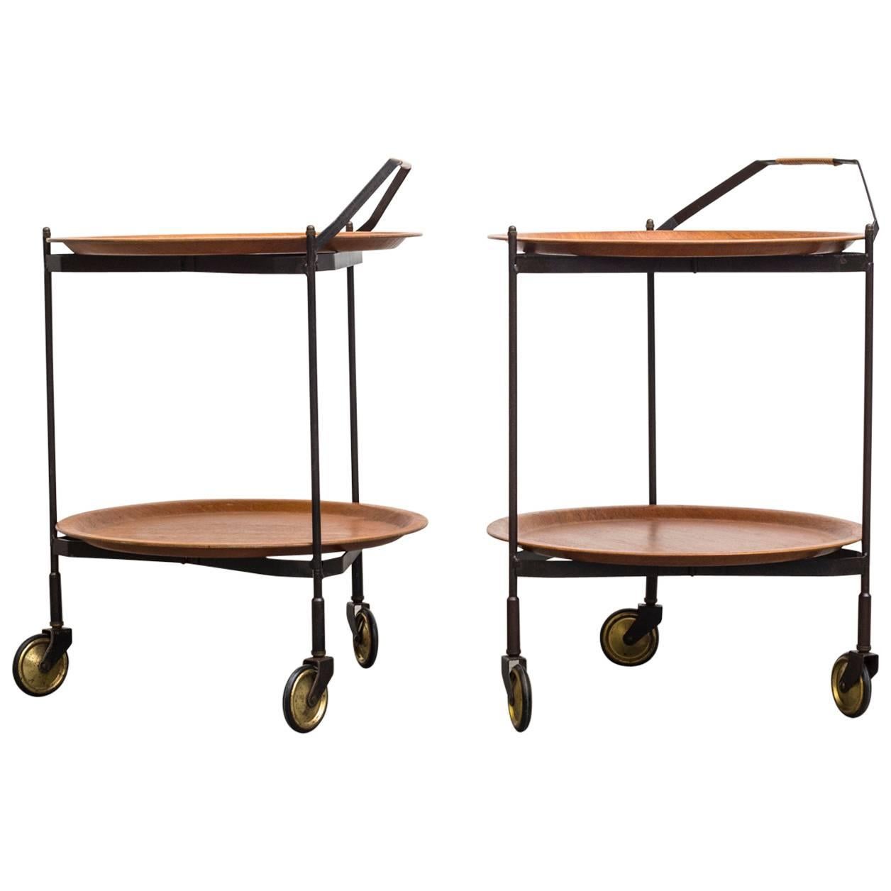 Mid-Century Rolling Cart with Removable Teak Trays