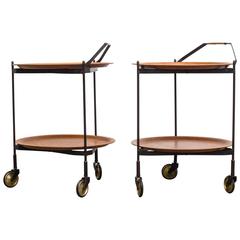 Vintage Mid-Century Rolling Cart with Removable Teak Trays