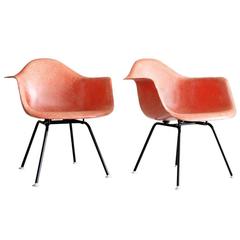 Used Iconic Pair of Early Eames Fiberglass Bucket Chairs in Salmon